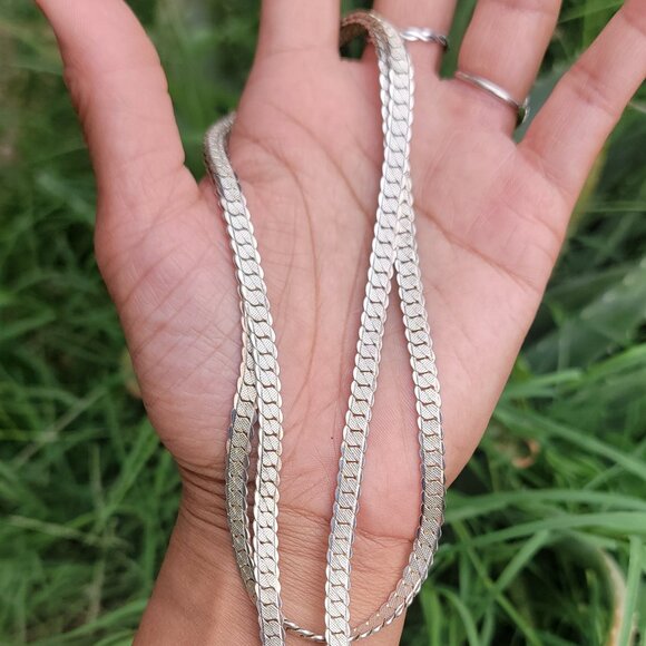 Vintage unique curb chain solid 30 inch 6mm shiny chunky necklace